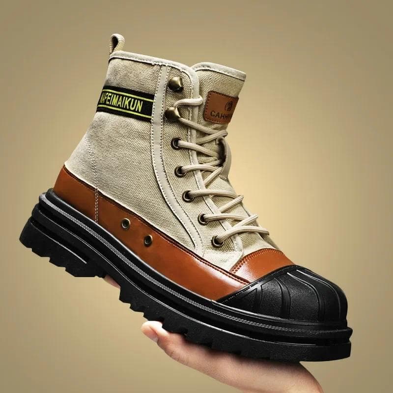 Fashion High Top Boots Men Leather Shoes Winter Motorcycle Boots Men Snow Boots For Men 43 khaki