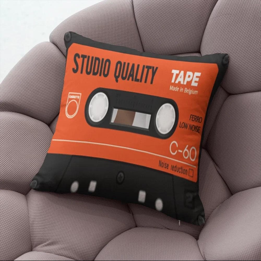 Fun Decorative Pillow Cover With Music Tape Print Cute Kawaii Camera Sofa Bedside Cushion Cover Short Plush Zipper Pillowcase 40x40cm purple