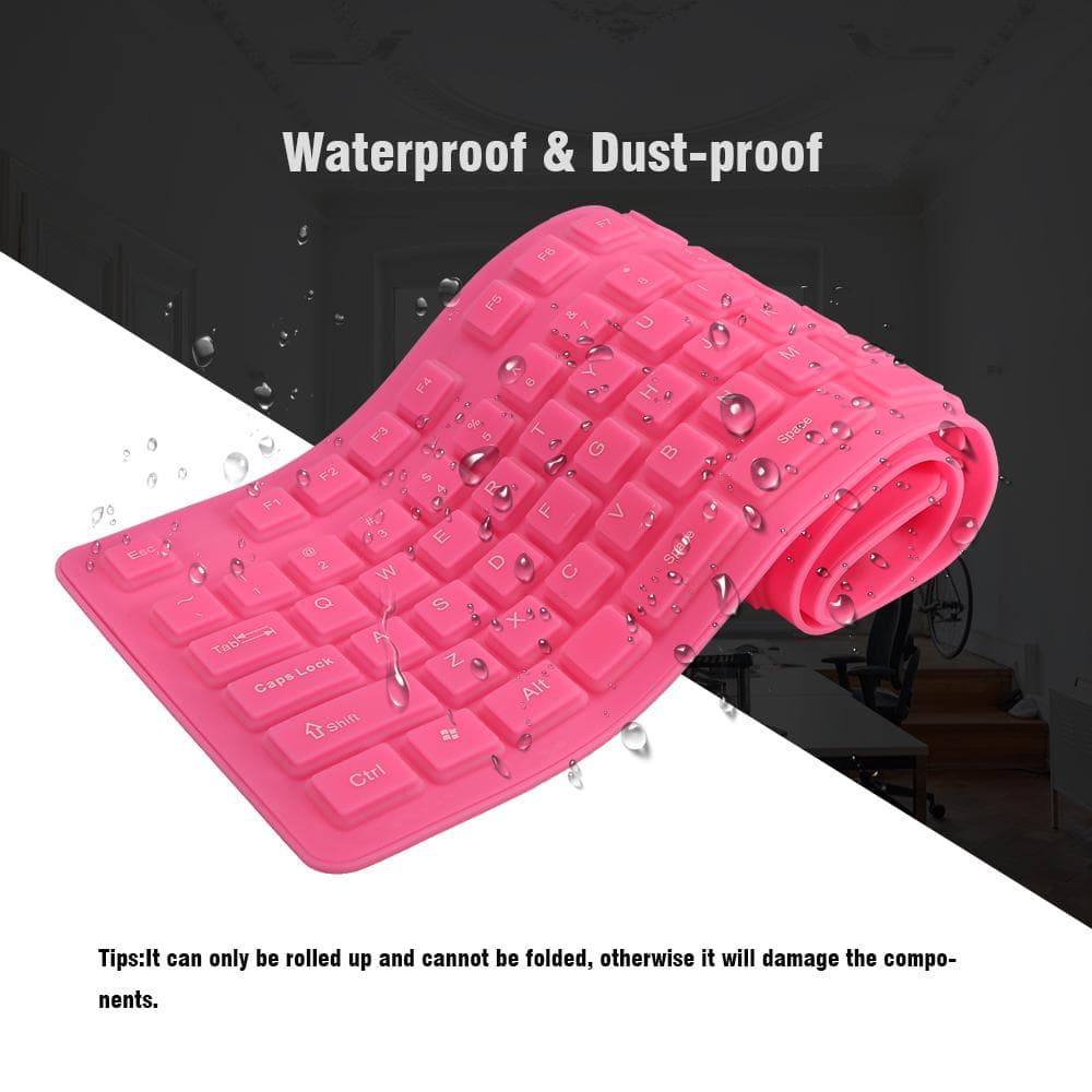 108 Keys USB Silicone Flexible Foldable Keyboard  Waterproof Dustproof USB Silent Keys For Laptop pink
