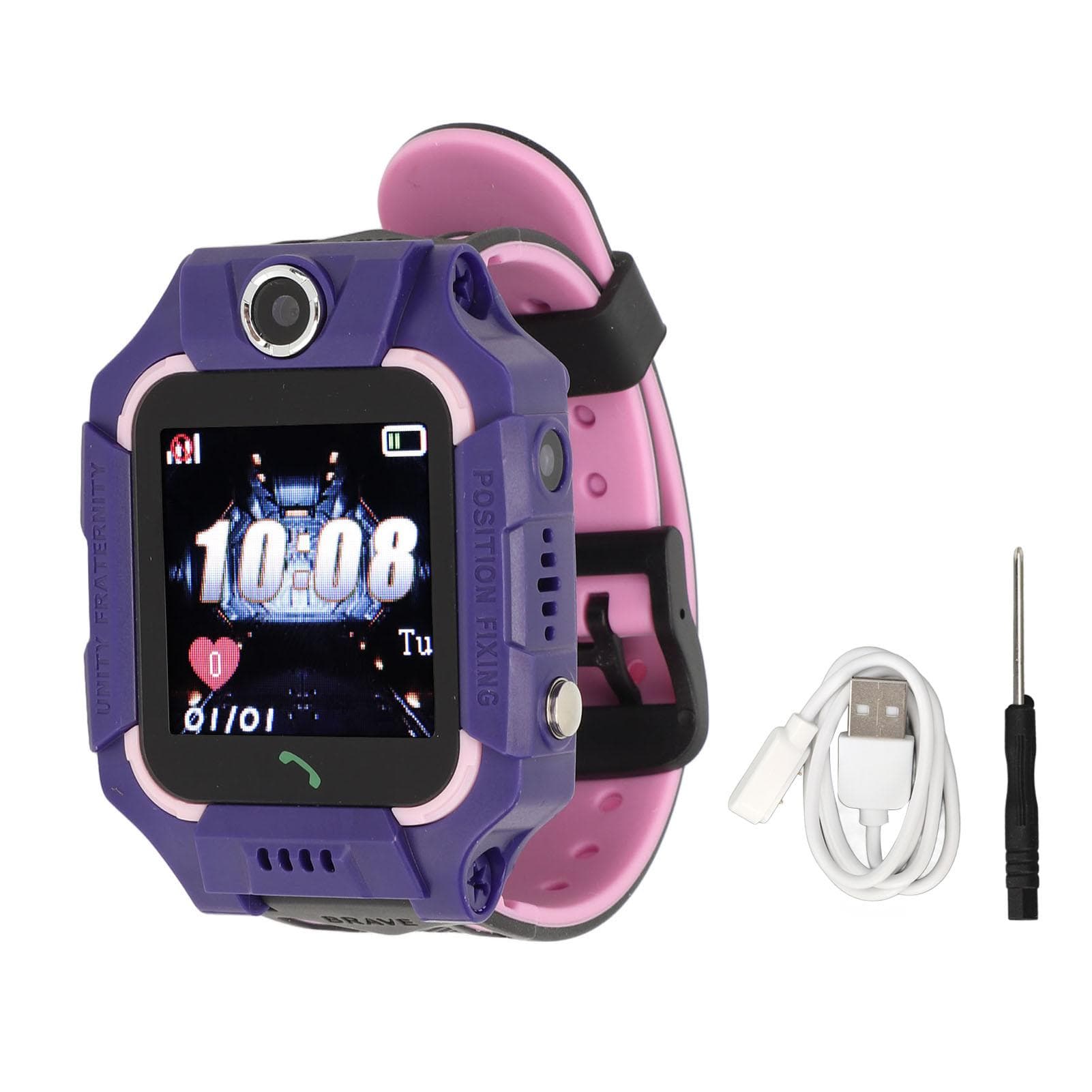 Kids Phone Watch HD Touch Screen GPS Positioning SOS Waterproof Children Calling Watch with purple