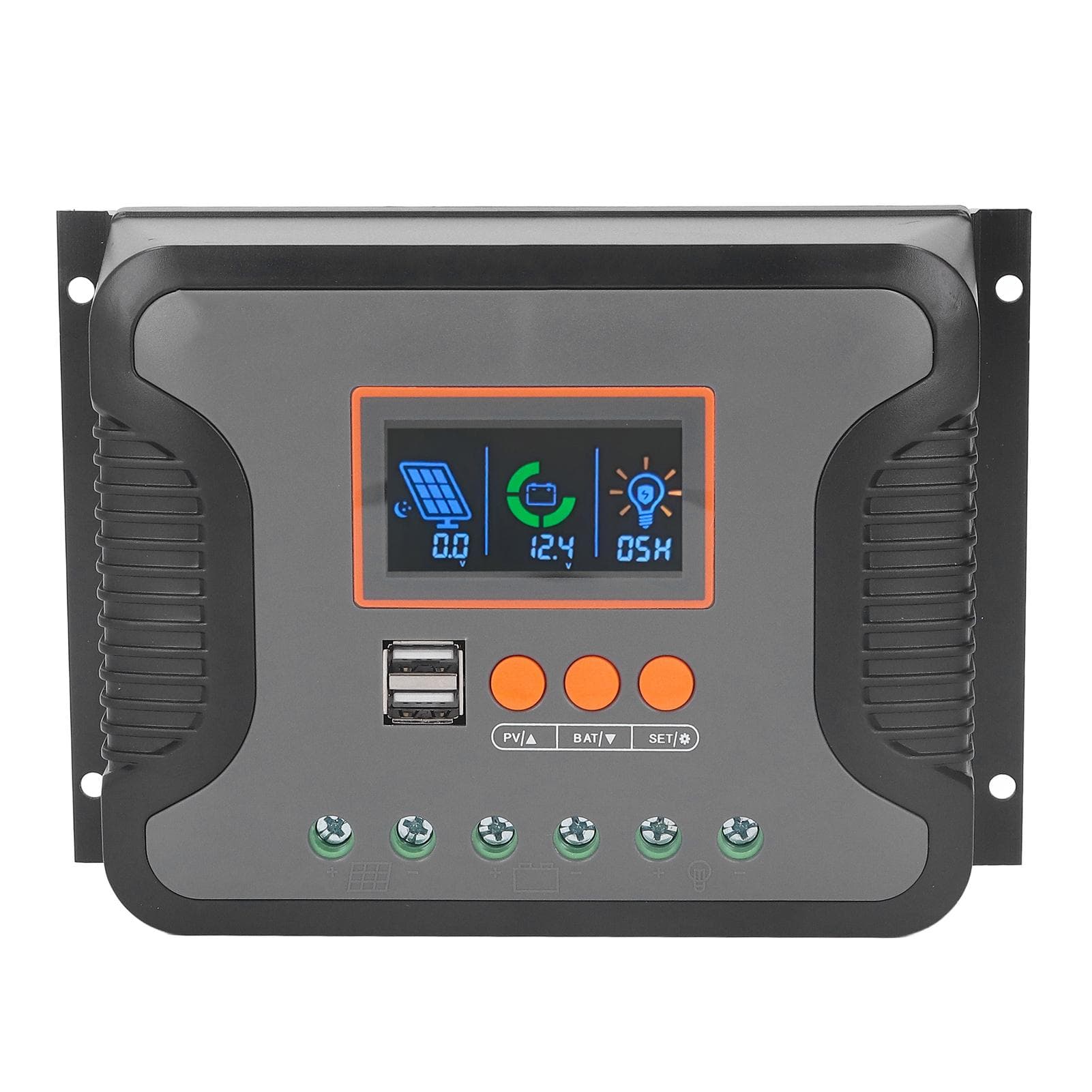 PowMr PWM Solar Charge Controller 60A 12V 24V 36V 48V 2 USB Port Adjustable LCD Display AGM Gel