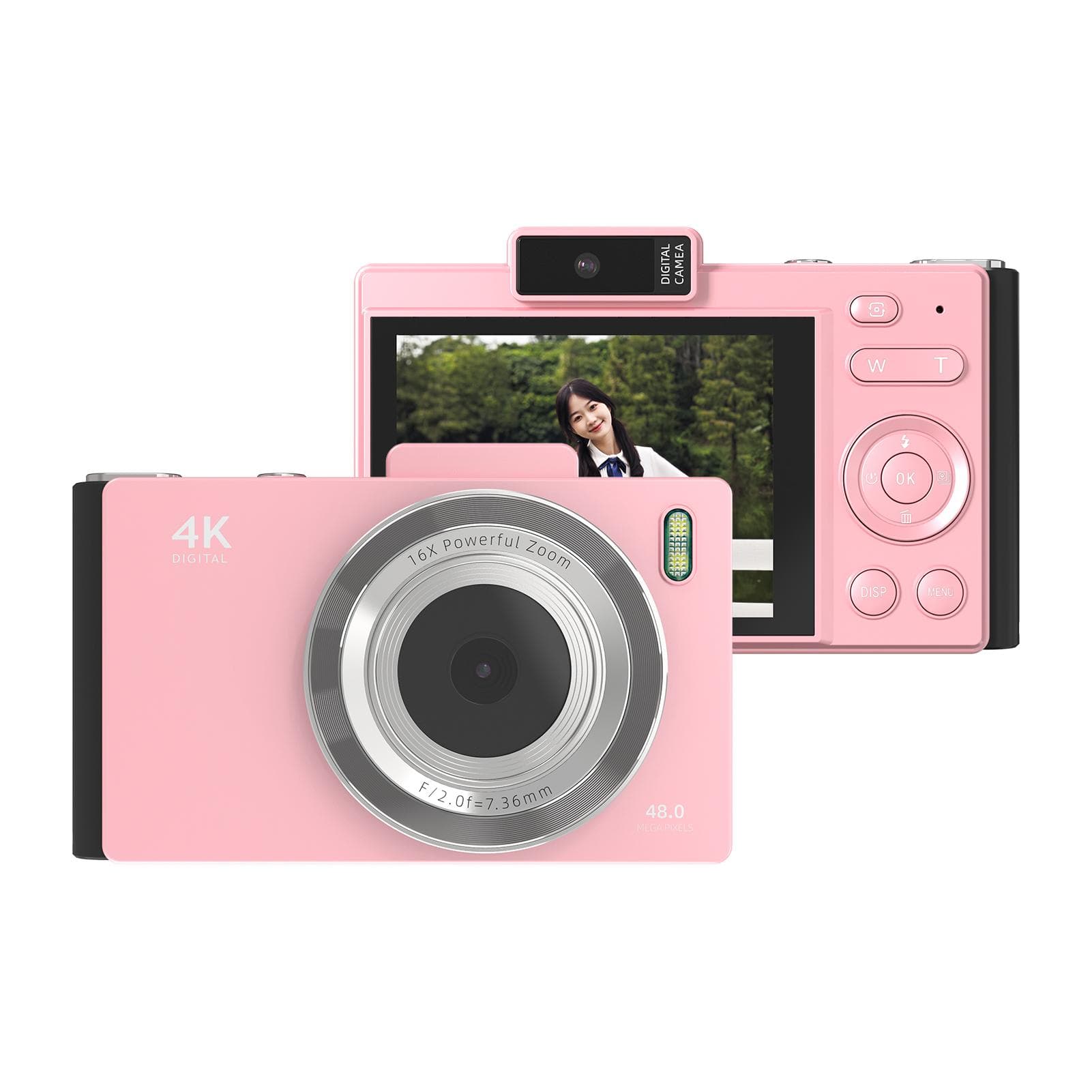 4K Digital Camera Portable Digital Video Camera CCD Camera 48MP 2.8 Inch IPS Screen Anti-shake 16X pink