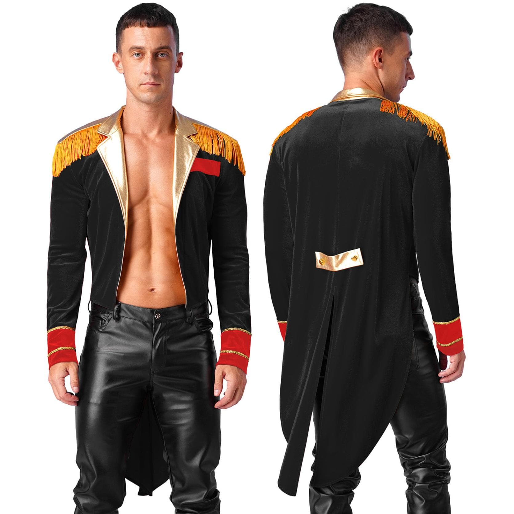 Men's Halloween Circus Ringmaster Costume Lion Tamer Showman Tailcoat Jacket Cosplay Fancy Dress L black