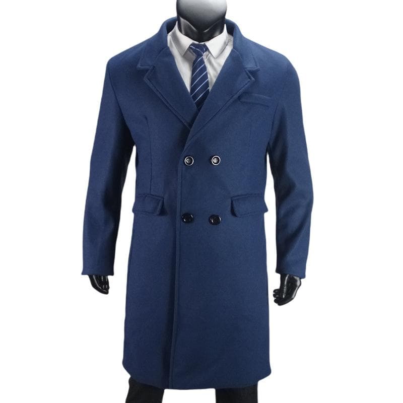 Men's Woolen Long Coat Double Breasted Coat 2XL