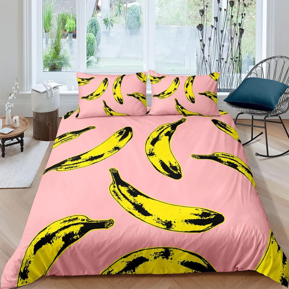 Banana Down Quilt Cover Tropical Bedding Set Fruit Print Quilt Cover Soft Three-Piece Set EU Super King 220*260