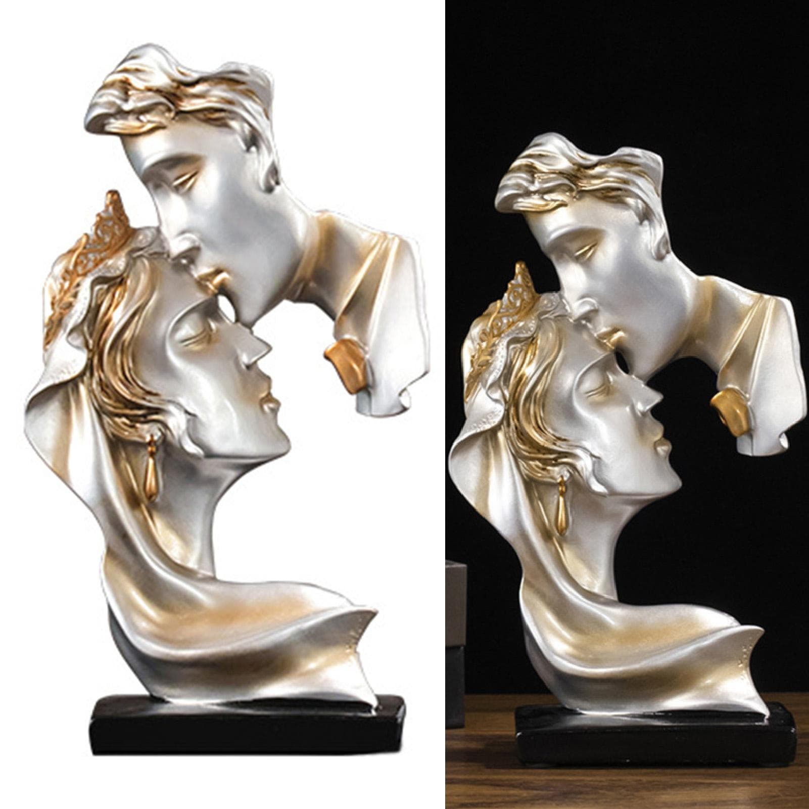 Couples Kiss Sculpture Exquisite Decorative Resin Kissing Lover Figurine Home Decor Gray gray