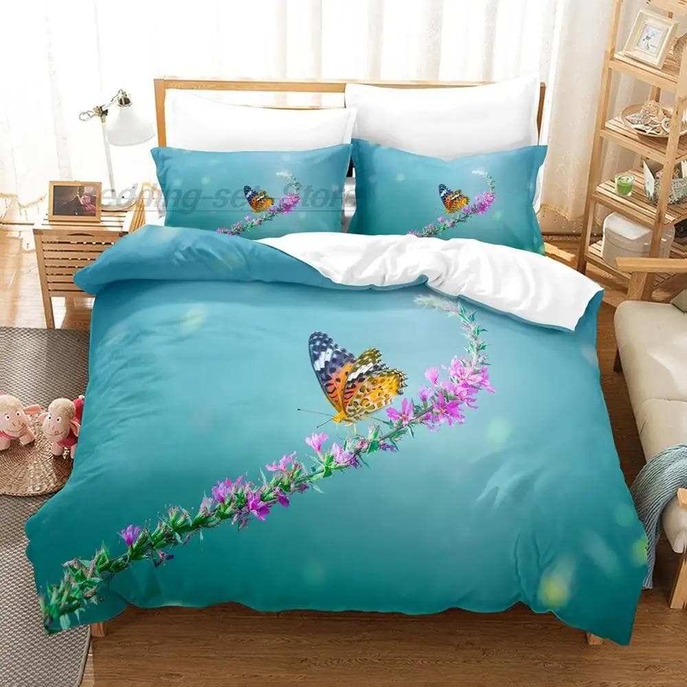 Flowers And Butterflies Bedding Set Single Twin Full Queen King Size Bed Set Aldult Kid Bedroom Duvetcover Sets Beautiful Insect 70x133cm 2pcs