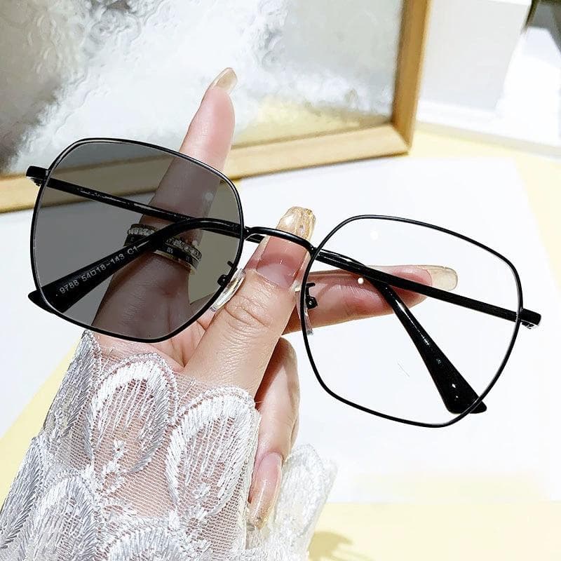 Anti-blue Light Tinted Color-changing Women Glasses 9788 Lightweight Large Frame Plain Face -4