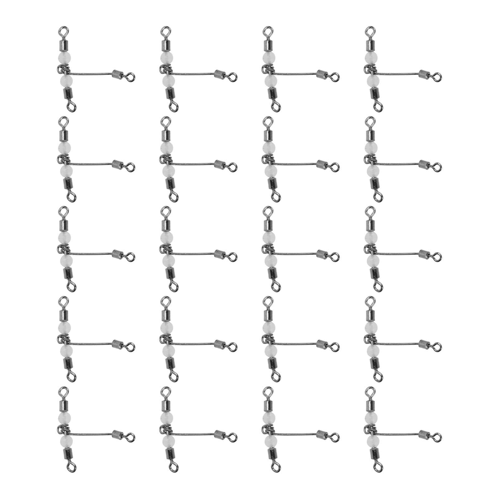 20pcs T Shape Luminous Fishing Swivel 3 Way Connector Cross Line Rolling Swivel with Beads6x7 #