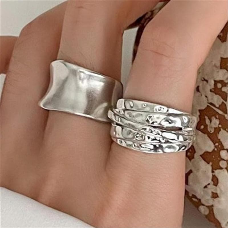 2PCS Ring For Women Jewelry Wide Simple Open Vintage Handmade Ring Allergy For Party Birthday Gift resizable