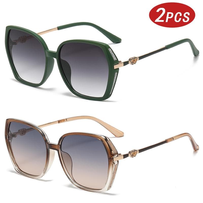 2pcs Vintage Large Frame Rectangle Sunglasses Trendy Women UV400 Protection Gradient Shades show as picture
