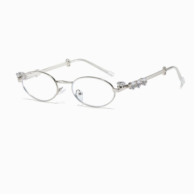 Luxury Diamond Metal Oval Sunglasses for Women Small Frame UV400 Vintage Outdoor Eyewear Goggles
