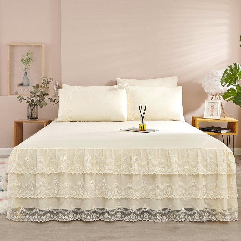 Lace Ruffled Bed Skirt Lace Lace 3 Pcs Set Non-slip Mattress Cover Princess Style Non-pilling Bedroom Bed Cover 3 Pcs Set 48x72CM Pillow case