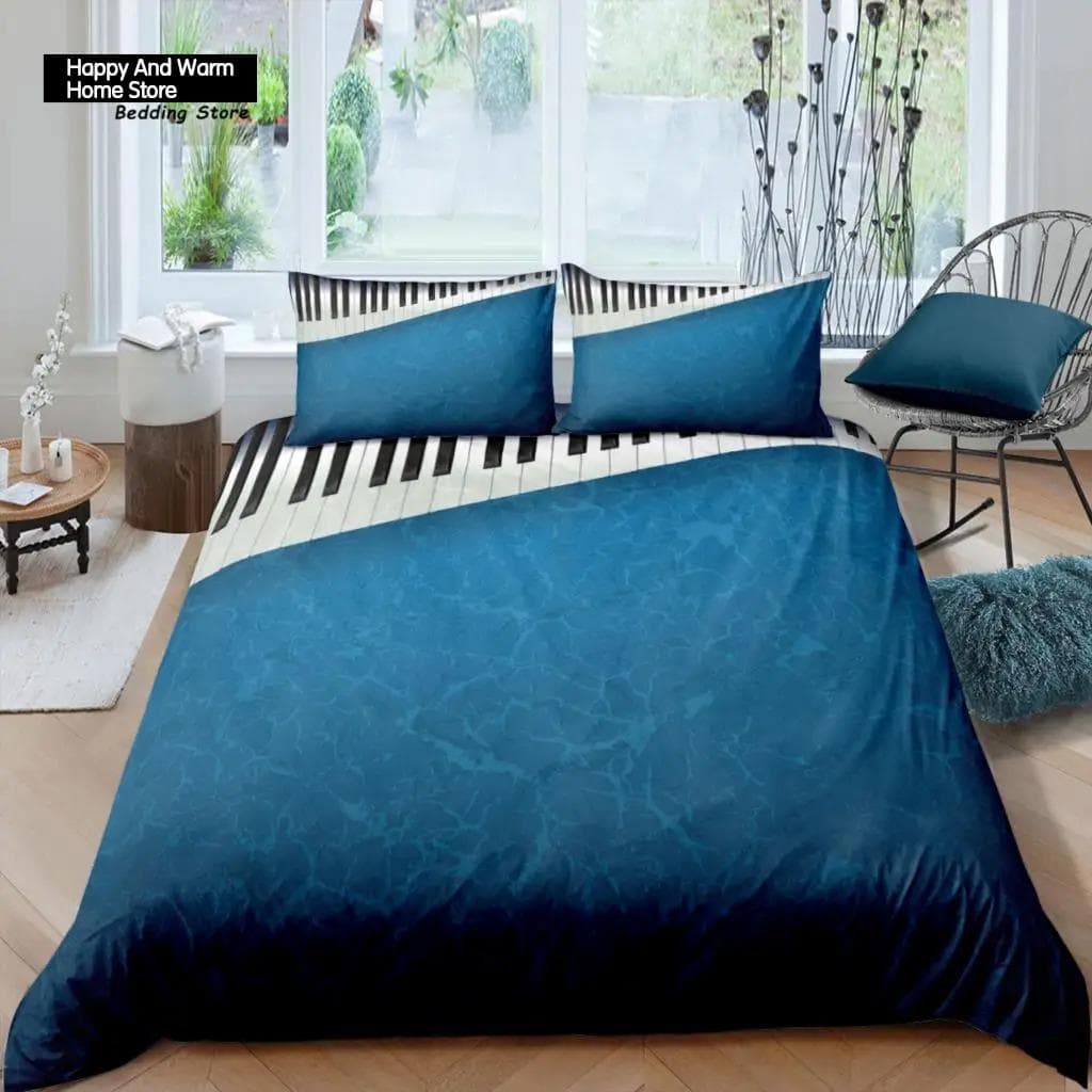 Home Living Luxury 3D Piano Bedding Set Musical Note Duvet Cover Pillowcase Queen and King EU/US/AU/UK Size Comforter Bedding EU single(135x200cm)