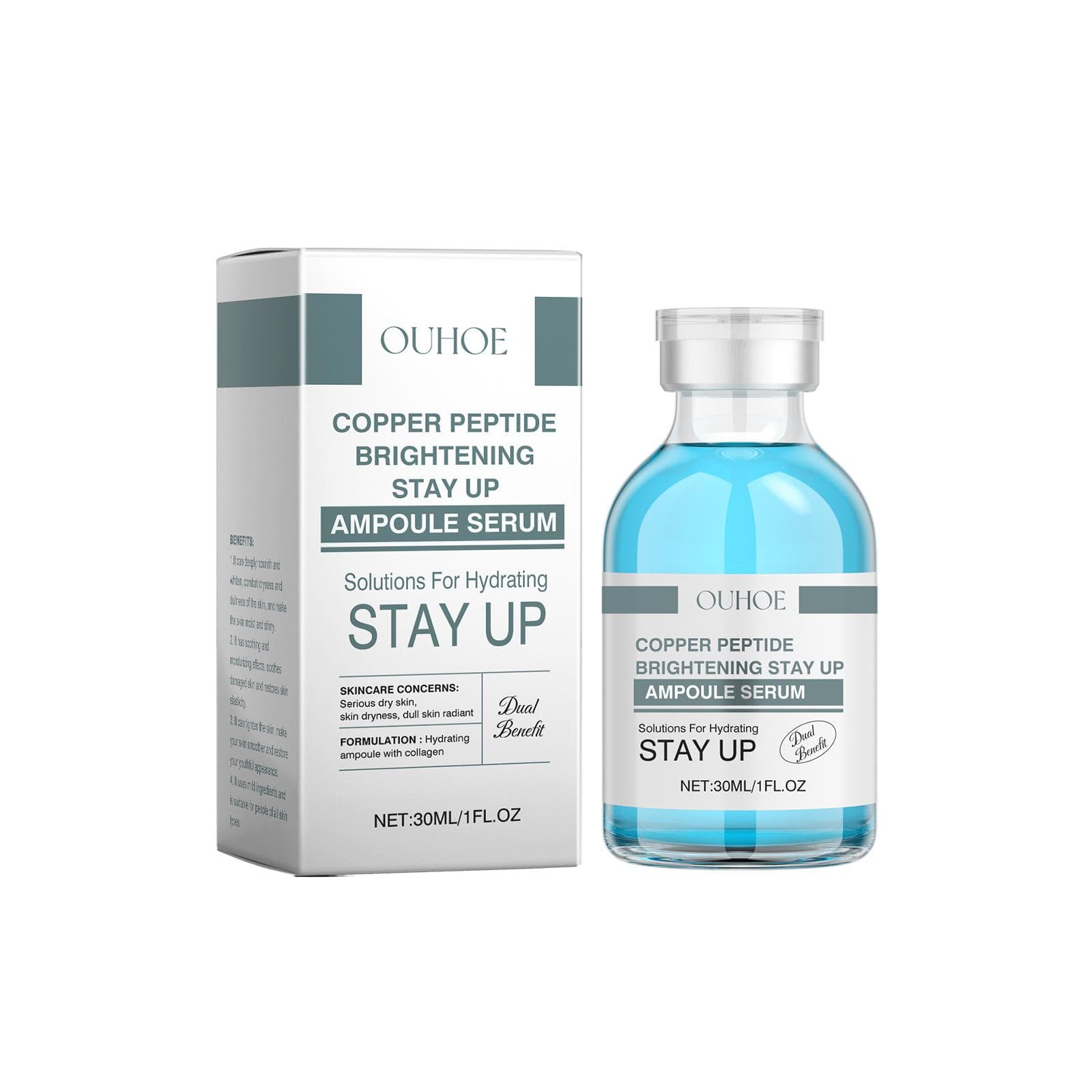 Copper Peptide Ampoule Serum Brightening Hydrating Tighten Lifting Firming Oil Control Shrink Pores Rejuvenation Facial Essence 30ml boxed