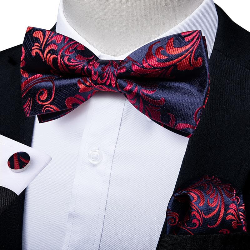 DiBanGu Classic Pre-tied Bow Tie Set for Men Silk Purple Adjustable Hanky Cufflinks Set for Wedding Formal Suit 0154
