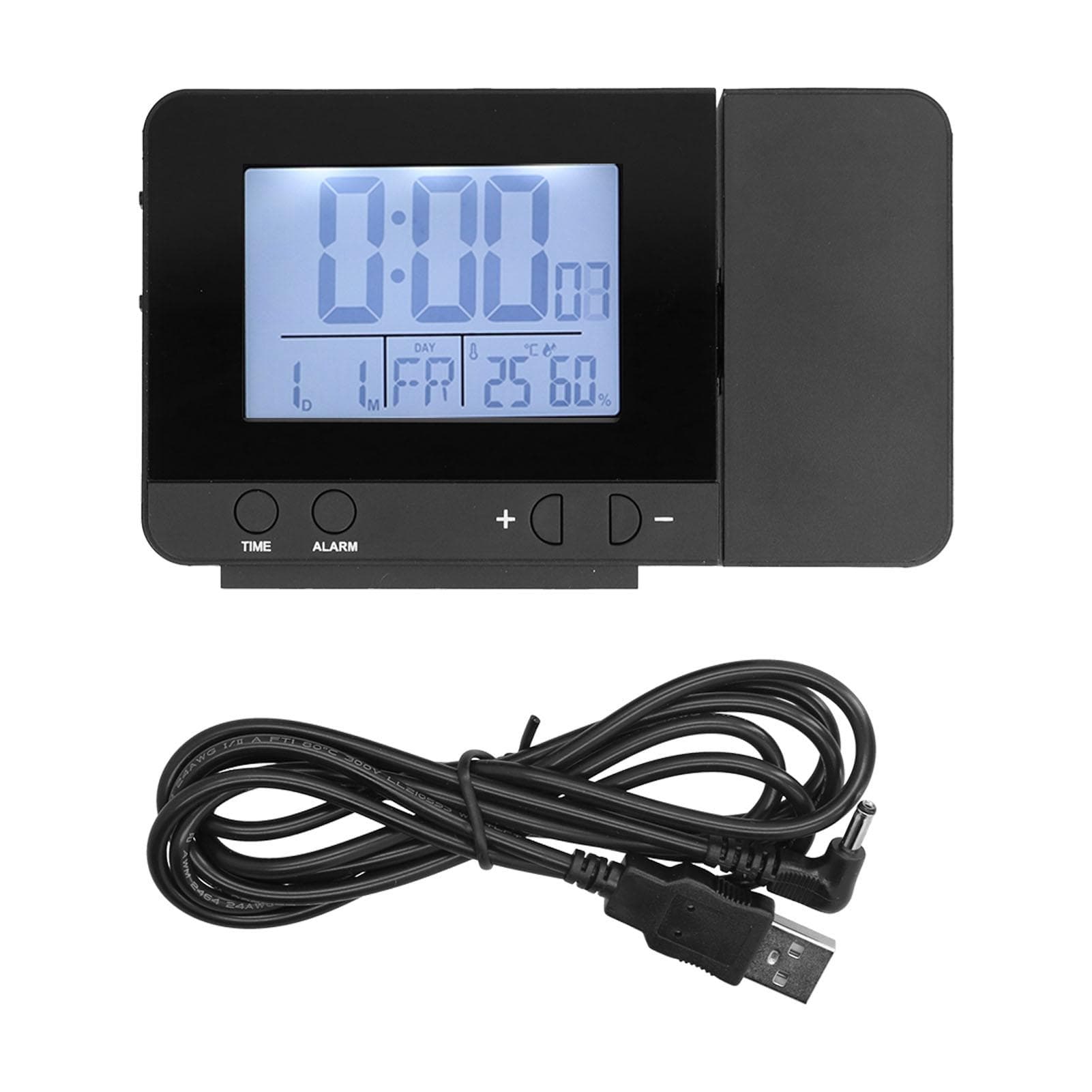 180 degrees  Rotation Projection Alarm Clock USB Powered LED Digital Clock with Temperature Humidity black