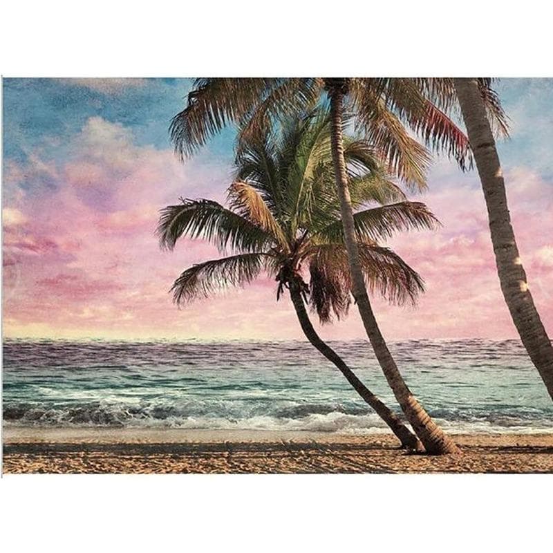Wall Art DIY Diamond Painting Cross Stitch Sea Waves Sunset Coconut Trees Picture 5d Embroidery 20X30CM