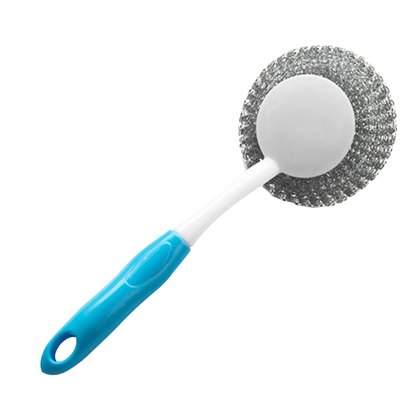 Kitchen Steel Scrubber Easily Remove Oil Stains Long Handle Steel Wire Cleaning Ball for Pots Pans blue