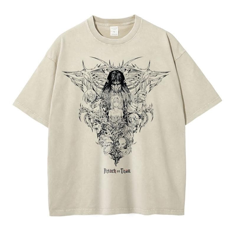 Eren Jaeger T-shirts Vintage Washed Anime T-Titan A-Attack T Shirt Manga Shingeki no Kyojin Levi Mikasa 2XL
