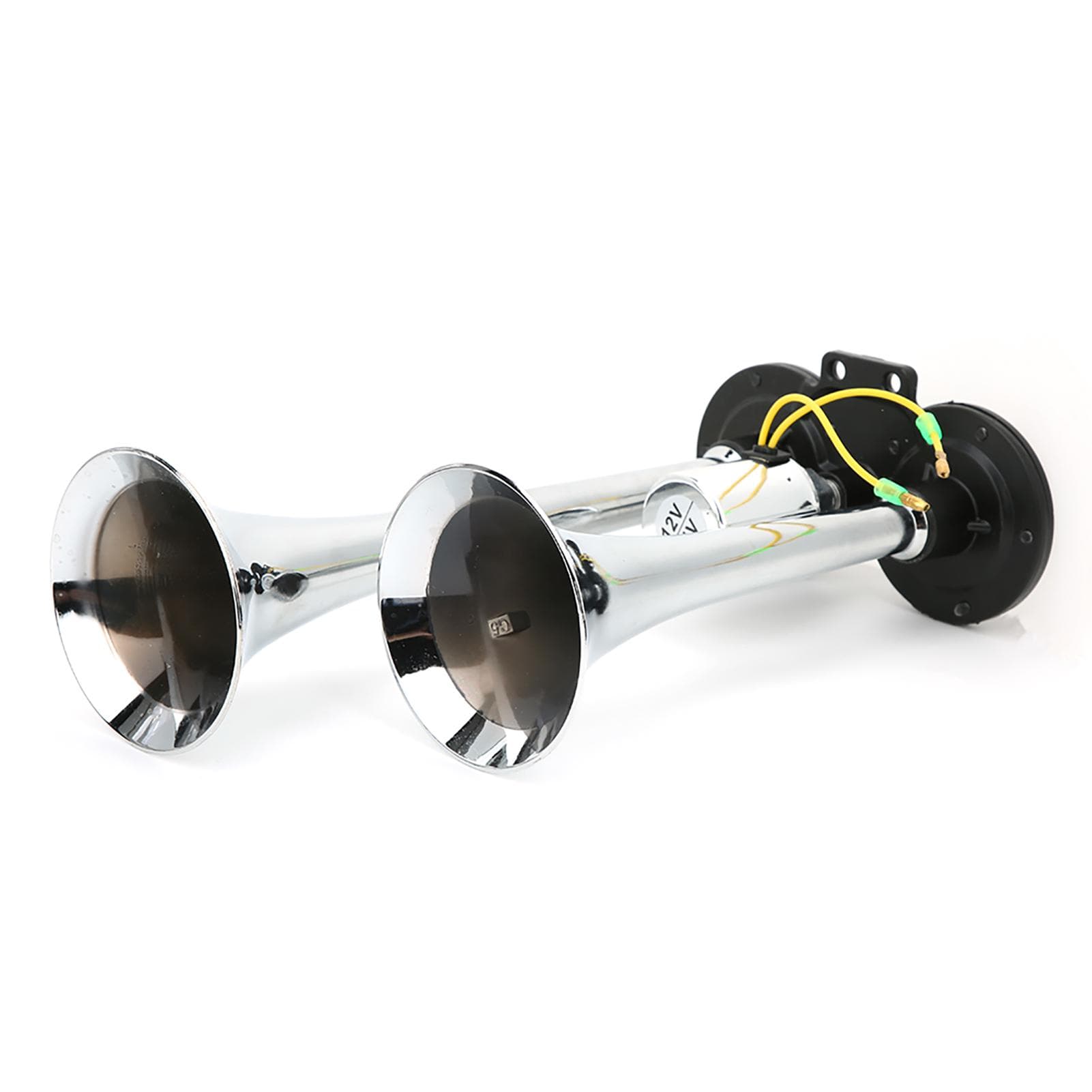 Universal Car Pneumatic Air Horn Dual Trumpet 130dB 12V24V Train Auto Lorry Truck ABS Metal white