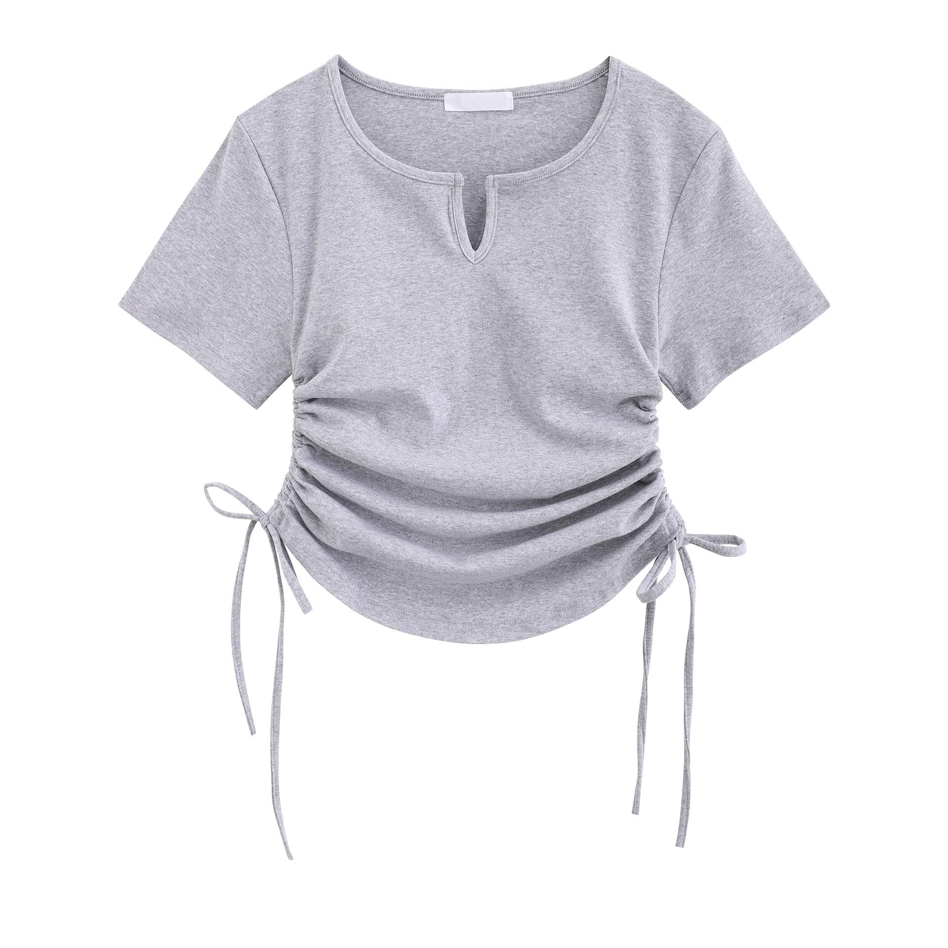 Solid Color Short Slim V-neck Short-sleeved T-shirt Women's New Korean Style Design Niche Shoulder Top XL
