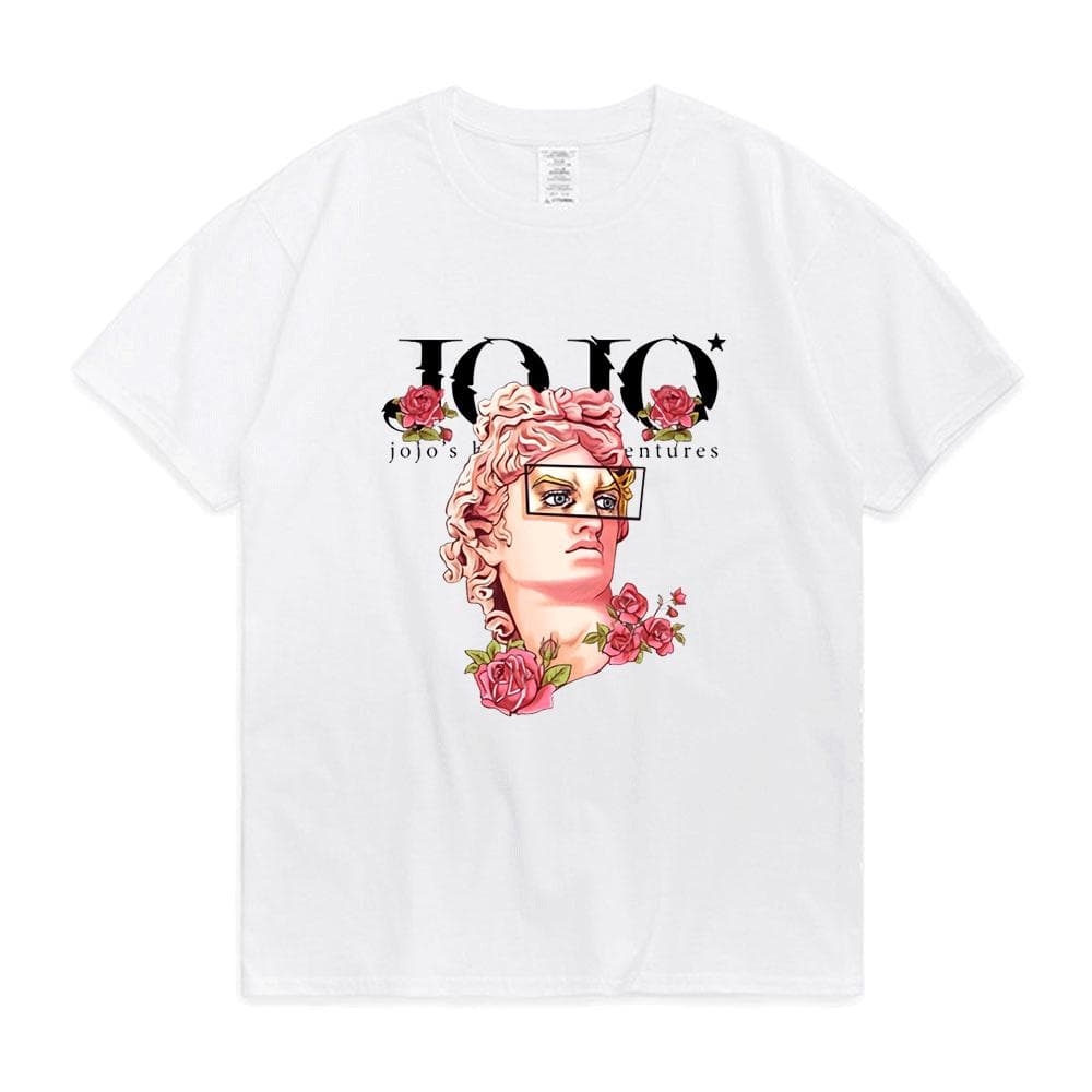 Japanese Jojo Bizarre Adventure Anime T Shirt Men Women Kawaii Jojo Graphic T-shirt Teens Manga Tee Shirt Unisex Short Sleeve L white