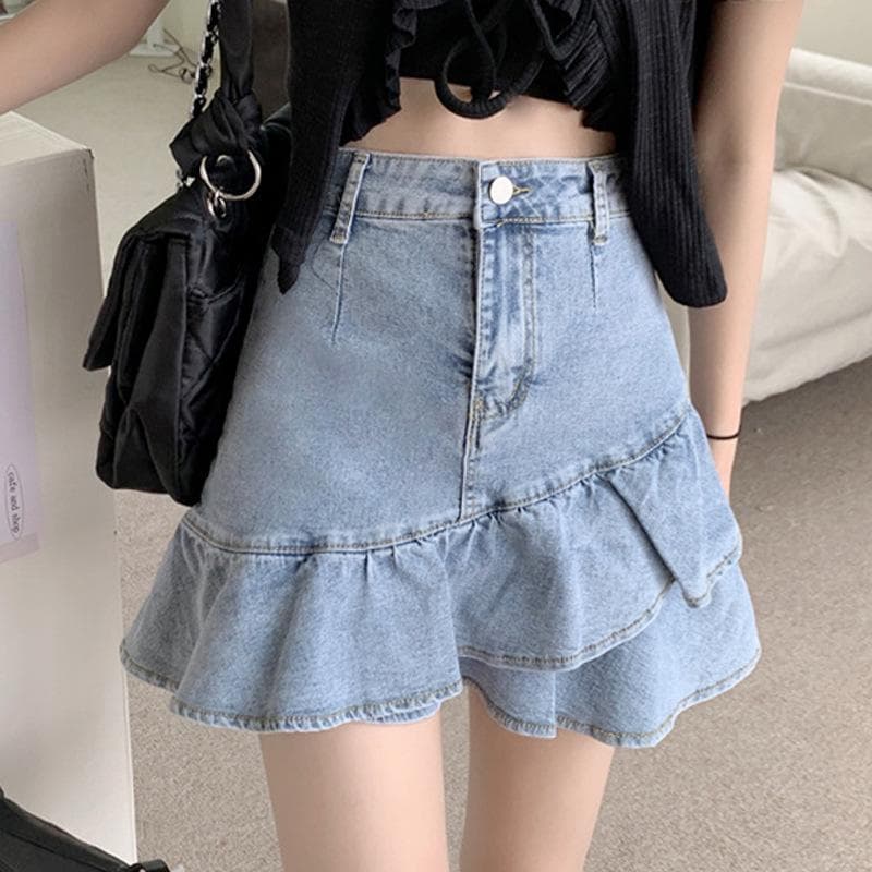 Blue Denim Skirt for Women In Summer New Ruffled Fishtail Skirt High Waist Slim Hottie Skirt for Girls XL blue