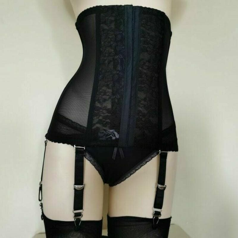 Women High-waist Garter Belt Panty 6 Straps Suspender Waspie Waist Cincher Black L black