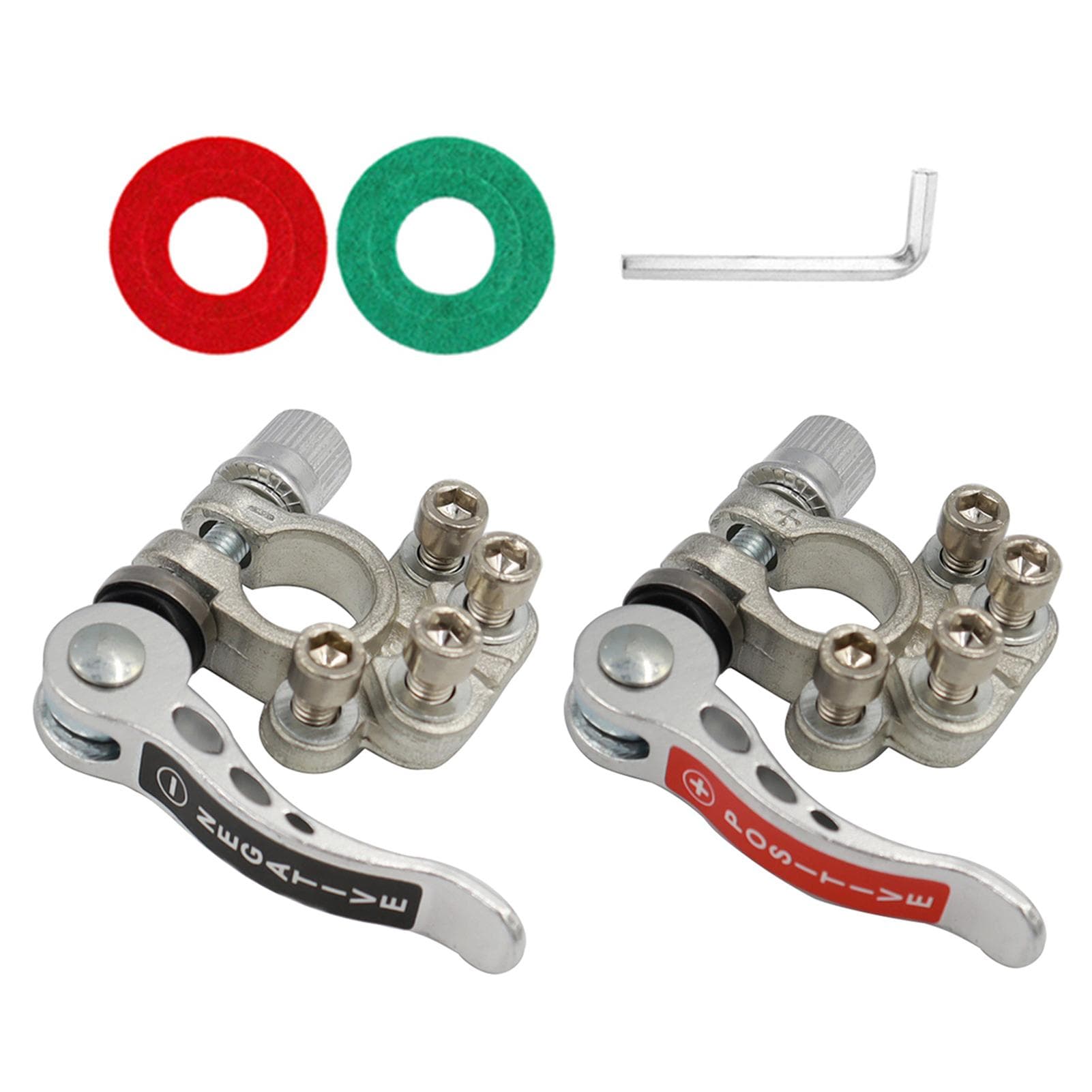 2PCS Battery Terminals Connectors with Hex Wrench Quick Release Disconnect Positive Negative for silver