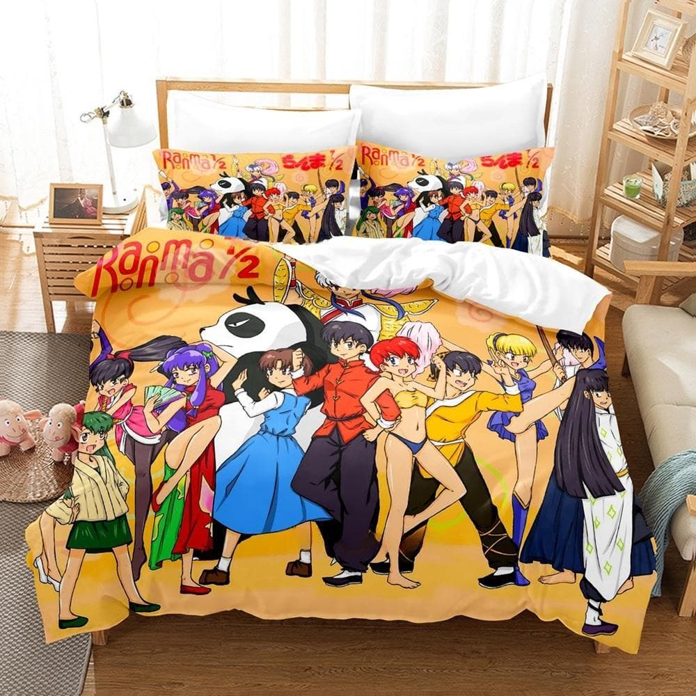 Ranma 1/2 Bedding Set Single Twin Full Queen King Size Bed Set Adult Kid Bedroom Duvet cover Sets 3D Print Anime Bed Sheet Set EU Twin 135x200cm