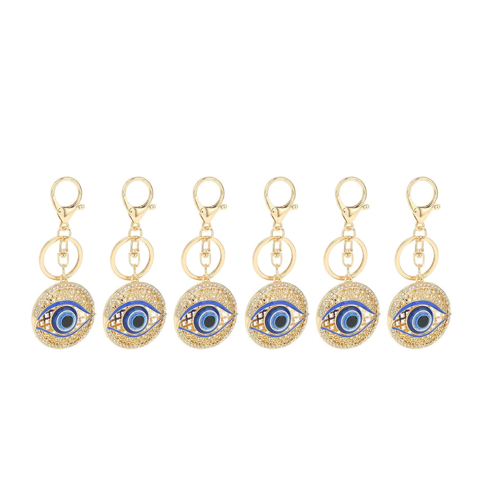 6Pcs Rhinestones Blue Eye Key Chains Metal Keychains Pendant for Purse Backpack Handbag Phone Key