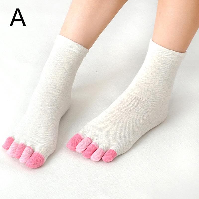 1Pair Five Finger Socks Women'S Pure Cotton Five Toe Socks Sweat Absorbing Mid Tube Split Toe Socks Warm Toes Short Socks beige