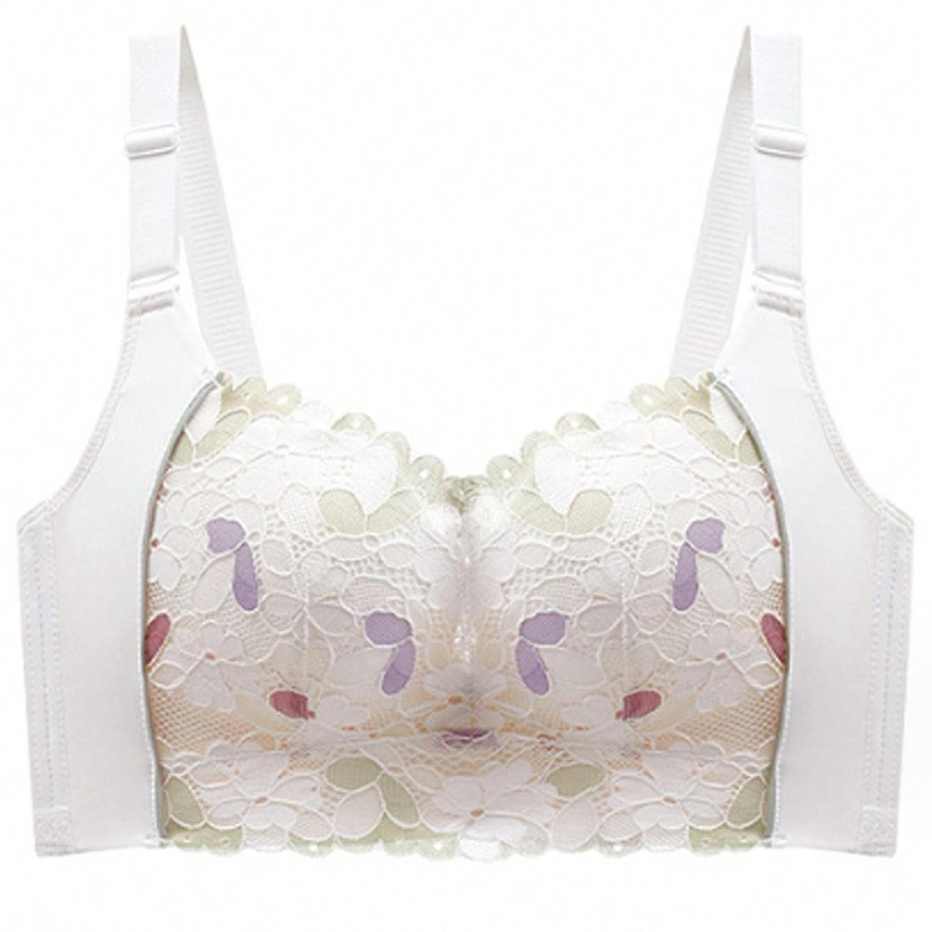 Women Sexy Lace Gathered Bra Breathable Latex Lady's Push Up Bra 38/85AB white