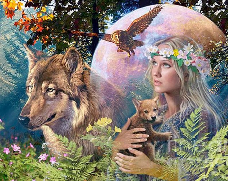 Diamond Painting Wolf Beauty Embroidery Full Display Circular Picture of Rhinestones Decor Gift 20X30CM