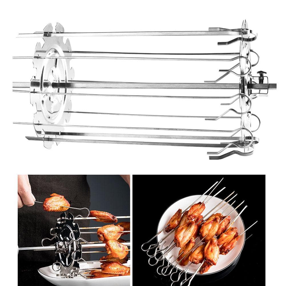 Stainless Steel Grilled Cage Roaster Rotating Grill Barbecue Meat Skewer Tool silver