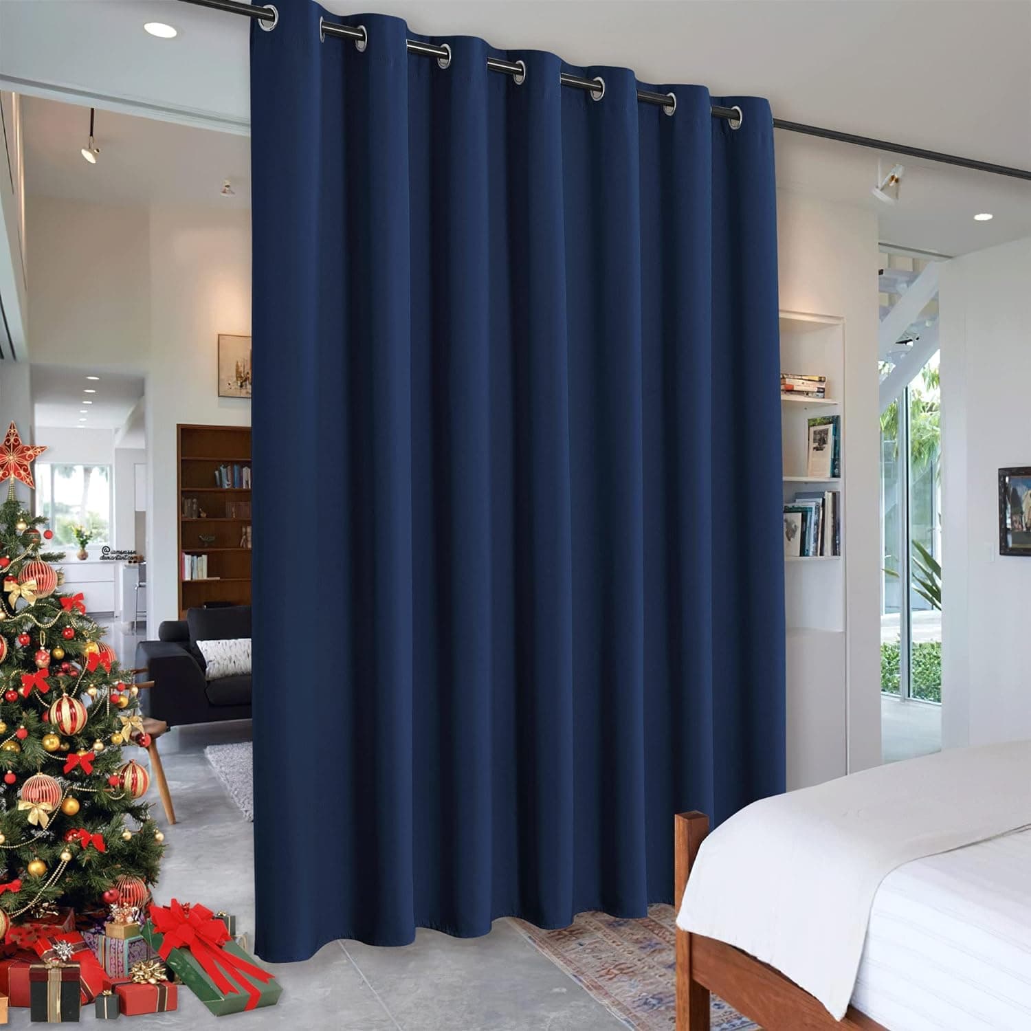 Pack Of 1 Room Divider BlackOut Curtain for Living Room, Noise Reduction Curtain with Anti-Rust Grommet Top Blackout Curtain 100H 84L inch&Grommet Top navy blue