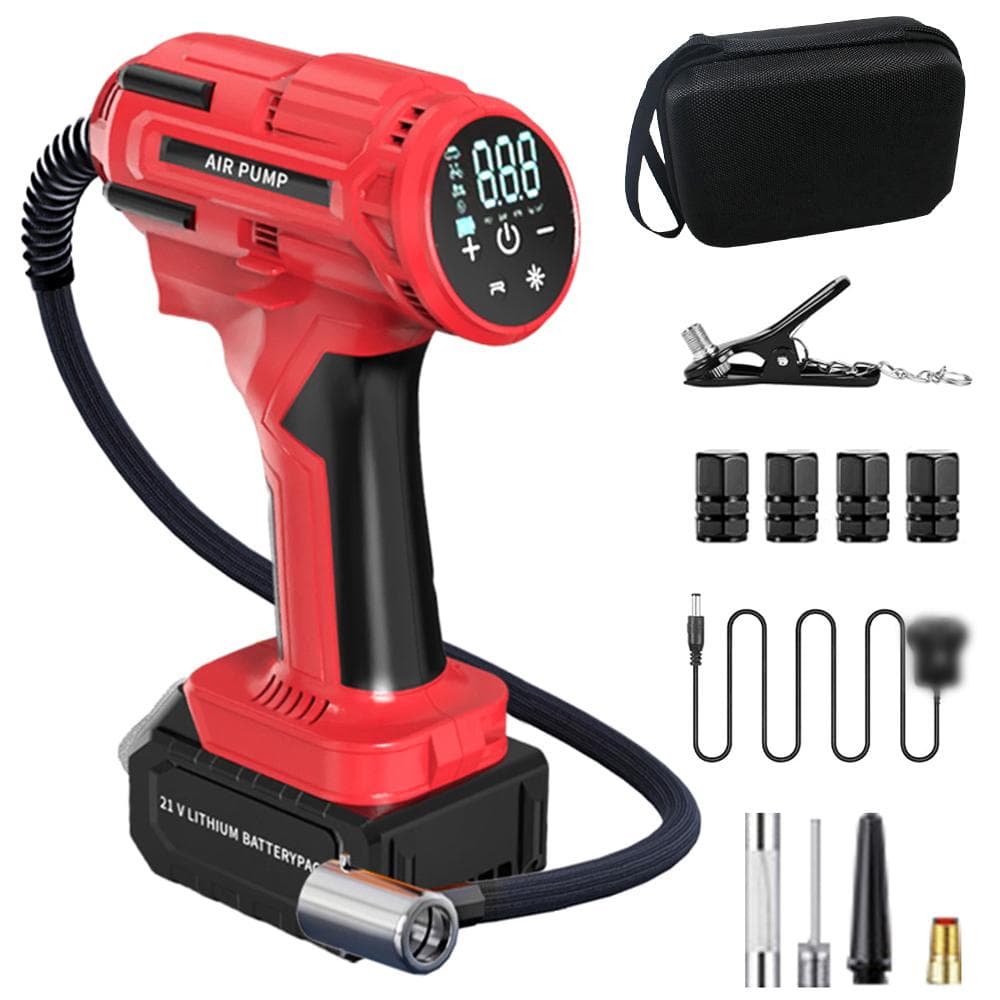 Cordless Air Compressor Portable Tire Inflation Pump Tyre Inflator Quick InflationAutomatic US PLUG red
