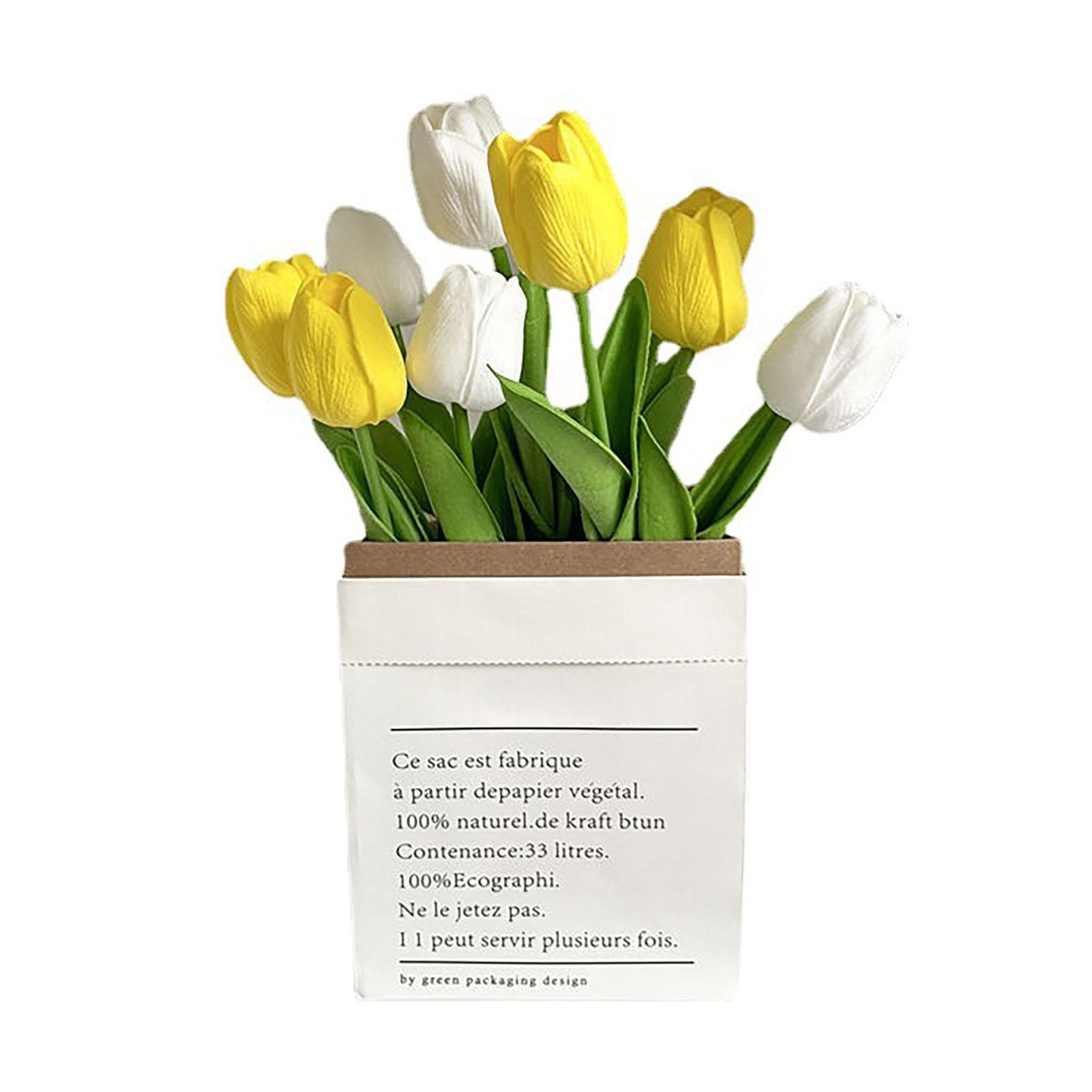 Artificial Flowers Tulipa Style Fine Details Colorfast Vibrant Colors Plastic Flowers for Office yellow