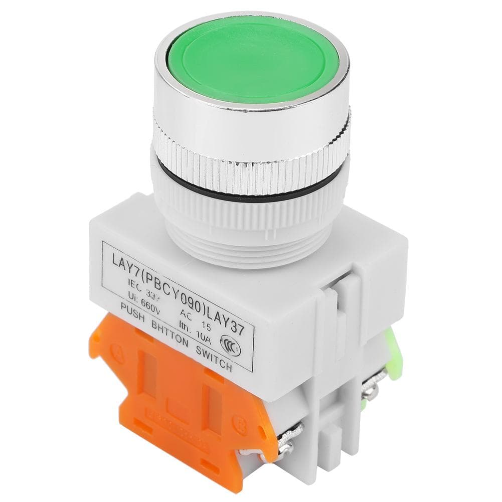 Auto Reset Flat Head Green Push Button Momentary Switch 22mm Mount LAY3711BN