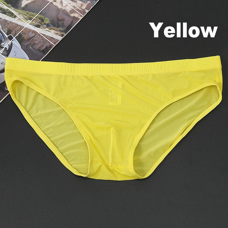 Sexy Boxers Ice Silk Briefs Silky Men Underwear Solid M-4XL Quick-Drying 10 Colors L yellow
