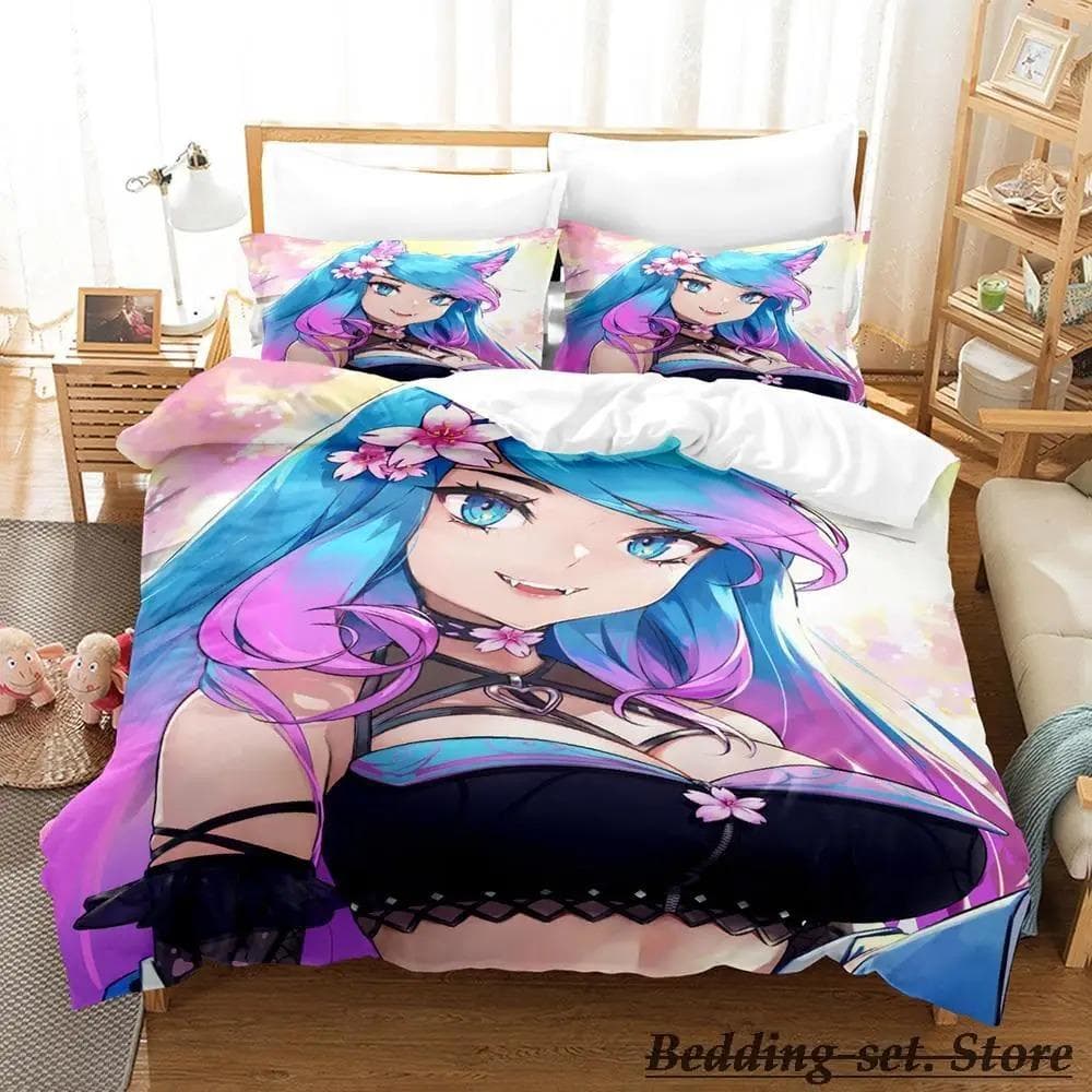 Sexy Girls Silvervale VTuber Bedding Set Single Twin Full Queen King Size Bed Set Adult Kid Bedroom Duvetcover Sets Anime Kawaii 70x133cm 2pcs