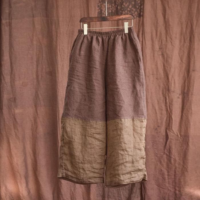 New Splicing Cotton and Linen Pants Wide-leg and Wide Casual Pants Sun Protection Elastic Loose Large Size Nine-point Pants 4XL brown