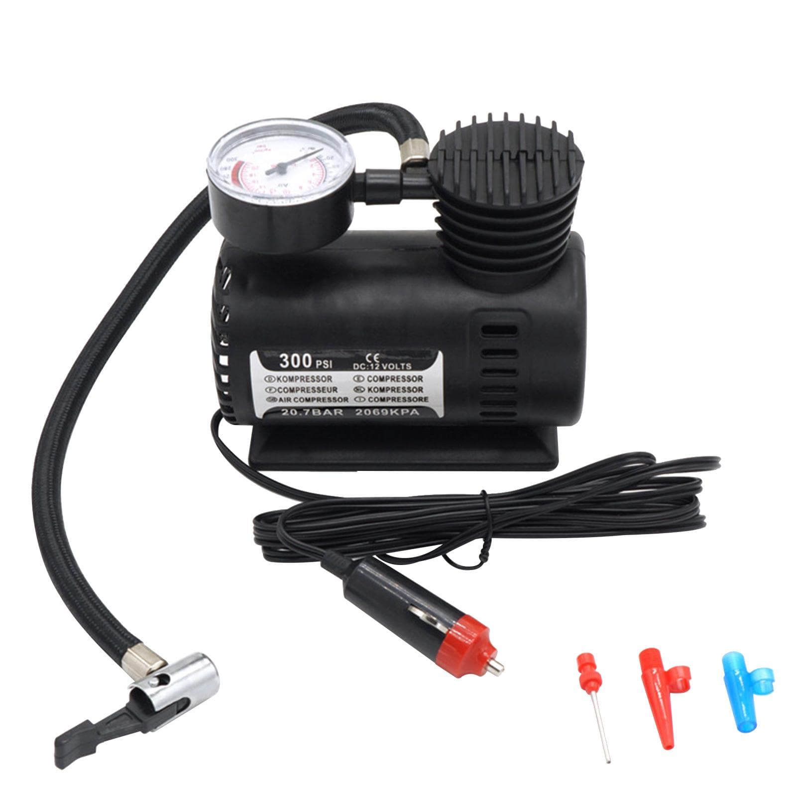 New Portable Mini 300psi 12v Car Inflator Pump Car Mini Electric Tyre Pump for Emergency Needs Car black