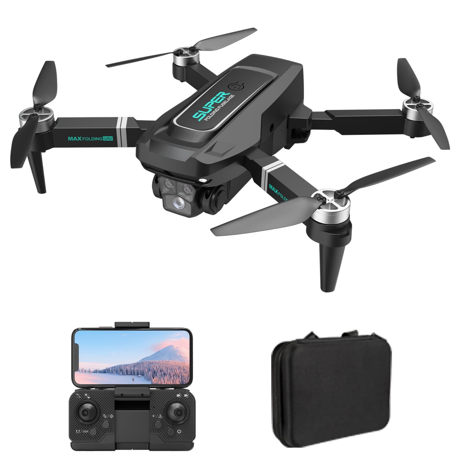 Quadcopter with 8K Dual Camera, Foldable Remote Control Airplane with Brushless Motor, Headless 1 battery black