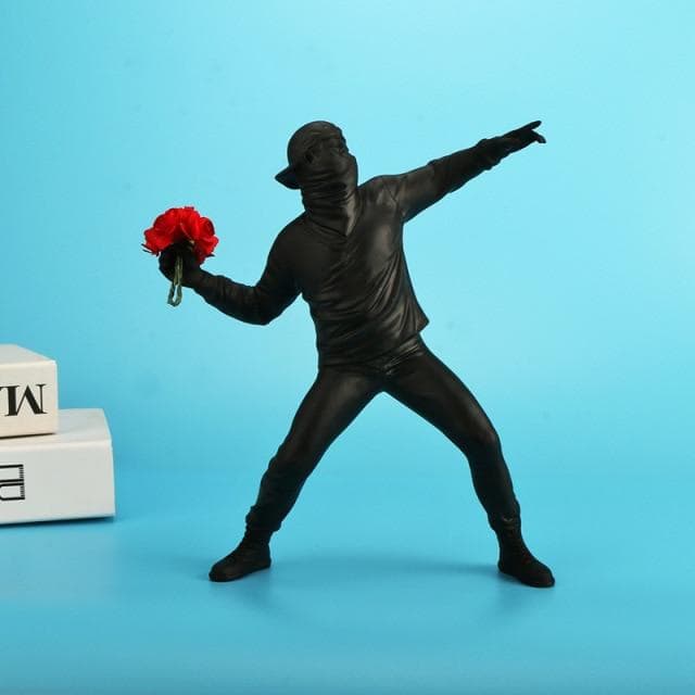 Resin Statues Sculptures Banksy Flower Thrower Statue Bomber Home Decoration Accessories Modern Ornaments Figurine Collectible black