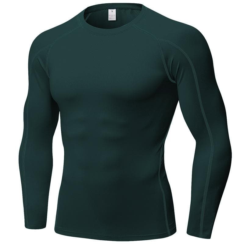 Men's Running Long Sleeve T-shirt quick-drying suit fitness sports tight t-shirt new Training jogging 1059 S dark green