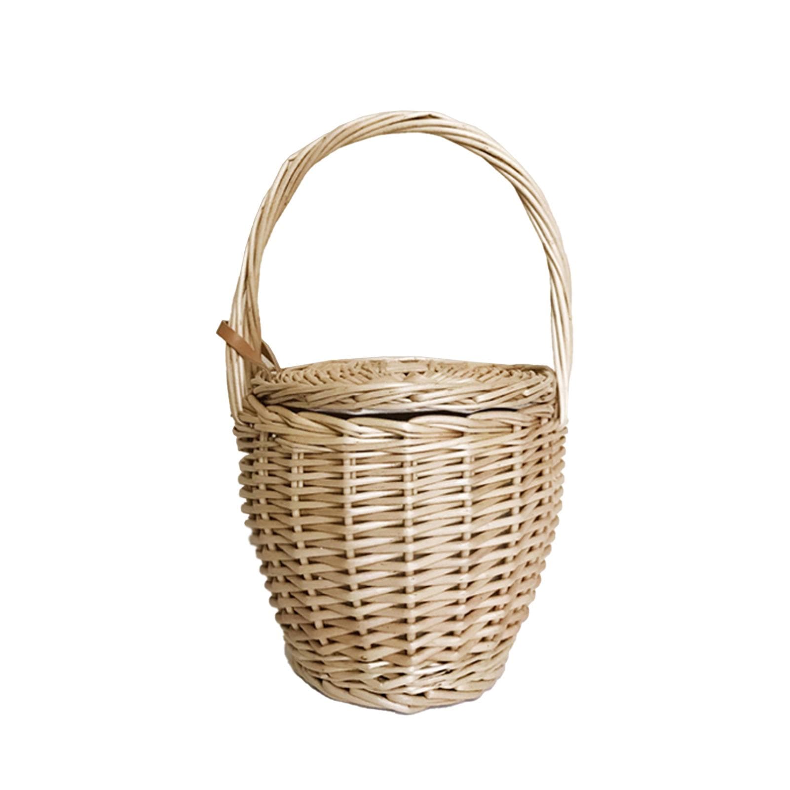 Handmade Wicker Flower Basket Simple Multi Purpose Handheld Rattan Fruit Basket for Shopping