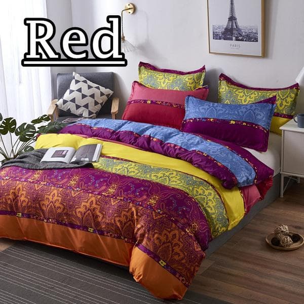 Bohemian Quilt Cover Indian Reversible Comforter Cover Flower Coverlet Cover Bedding Bedclothes Boho Duvet Cover Set Queen (3PCS)-228 x 228 cm red