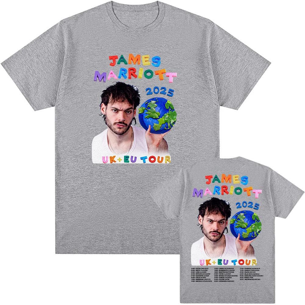 James Marriott UK + EU Tour 2025 T-shirt Summer O-neck Short Sleeve Cotton Tees Fashion Graphic Tshirts Men Women T Shirt Unisex Streetwear L grey